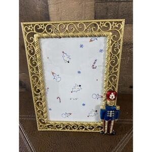 Vintage Christmas Nutcracker Photo Frame 4x6 Ornate Gold Scrollwork Table Decor